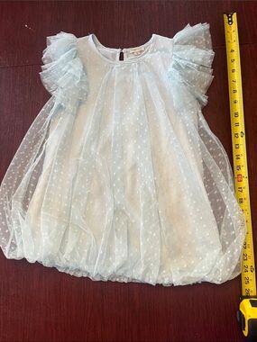 Habitual Pale Blue Dotted Tulle Puff Sleeve Babydoll Dress, EUC, Size 6